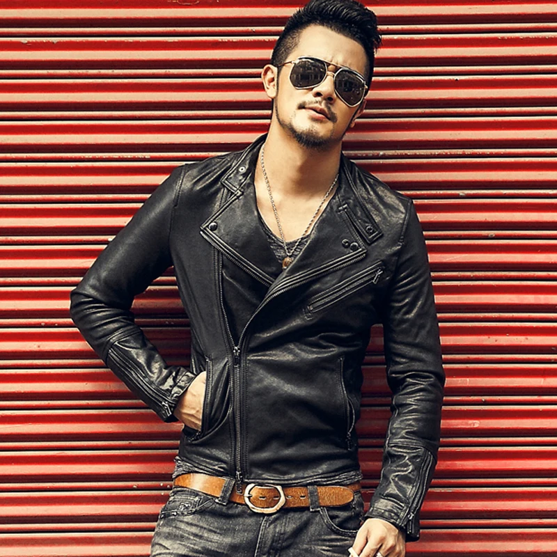 brand Men Leather Jacket pilot Casual 
