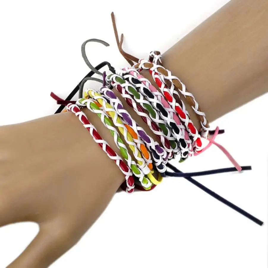 

24pcs Fashion Mix Lots Braid Friendship Cords Strands Leather Bracelets Bulk Charm Bracelets Women Drop Shiping