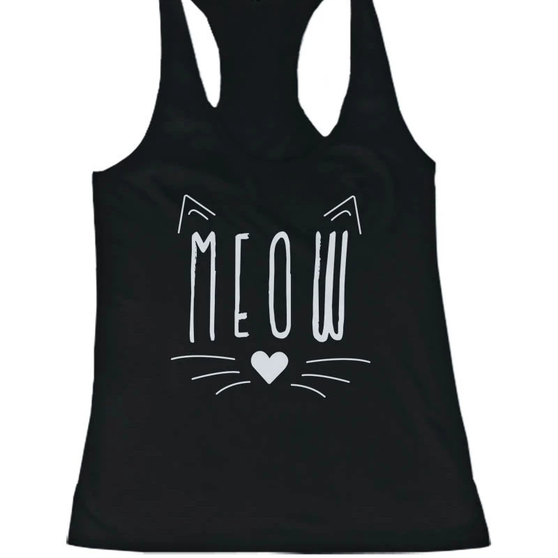 Meow Cute Kitty face Women's Tanktop Black Sleeveless Tank for Cat Lovers