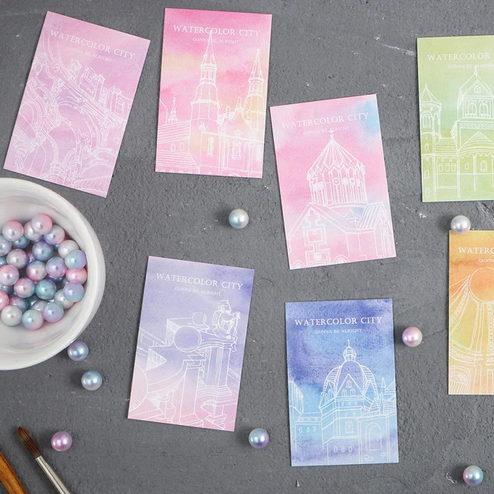 

multi-use 5.2*8cm 54pcs Mini Card Watercolor city print Scrapbooking party invitation cards valentine Christmas Scrapbooking