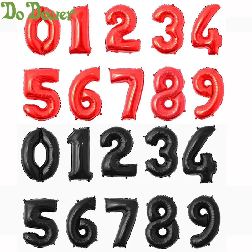 50pcs Black Red Number Balloons 32inch 0 9 Digit Helium
