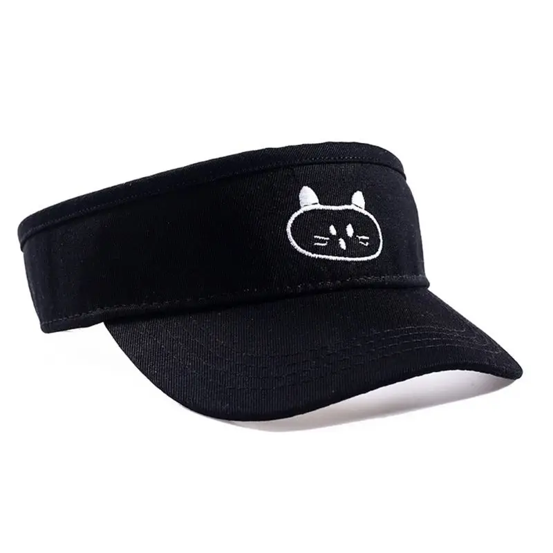 

Kids Child Summer Empty Top Wide Brim Baseball Cap Cute Meow Cat Embroidered Bright Solid Color Anti-UV Adjustable Sun Visor Hat