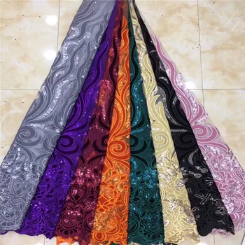 

African Lace Fabric,High Quality African Cord Lace 2019 sequins nigerian velvet lace Guipure Embroidery Wedding/party dress