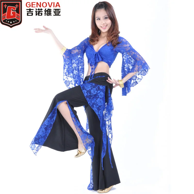 

Women Women Belly Dance Costume Lace Top Blouse & Pants Ladies Belly Dance Clothes Oriental Dance Suit 11 Colors