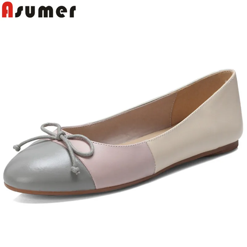 

ASUMER 2019 hot sale new flat shoes woman round toe shallow genuine leather shoes mixed colors flats women single shoes