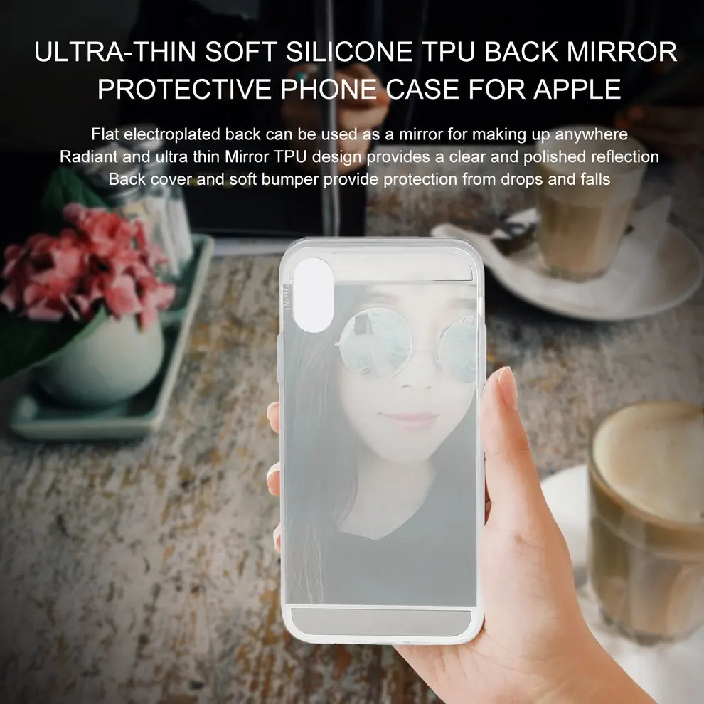 

5 Pcs Ultra-thin Soft Silicone TPU Silver Color Back MakeUp Mirror Phone Case Protective Case Shock-Absorption for iPhone X