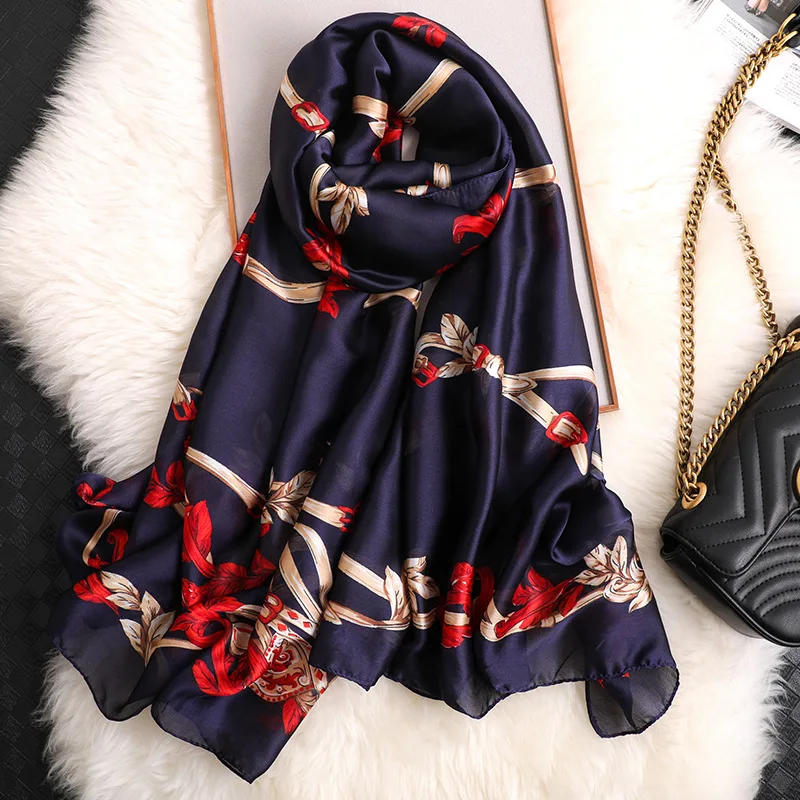 2019 новые женские парео Элитный бренд цепочка с цветками шелковые шарфы для женщин женские Высокое качество шаль пашмины леди бандана