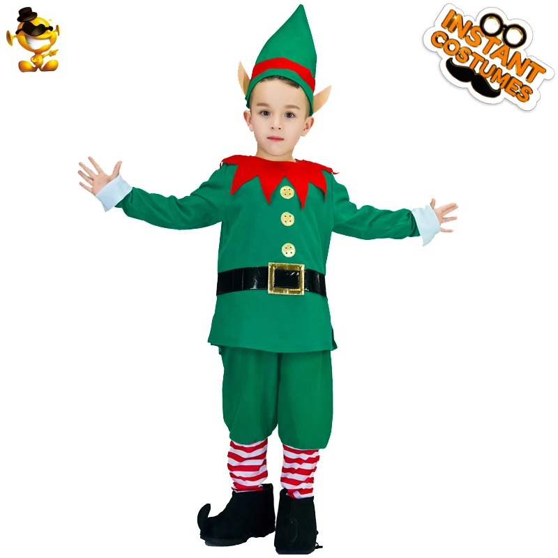 

DSPLAY Santa Little Helper Boys New Design Green Elf Costume Christmas Fancy Suit Outfit for Xmas Party