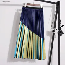 Лоскутная полосатая плиссированная бархатная юбка для женщин Летняя Повседневная пляжная Boho Harajuku женская Юбка-миди