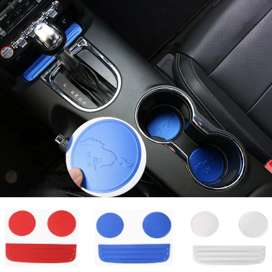 

Newest Cup Holder Anti-Slip Mat Interior Trims Aluminum For Ford Mustang 2015 16 17 Up Free Shipping