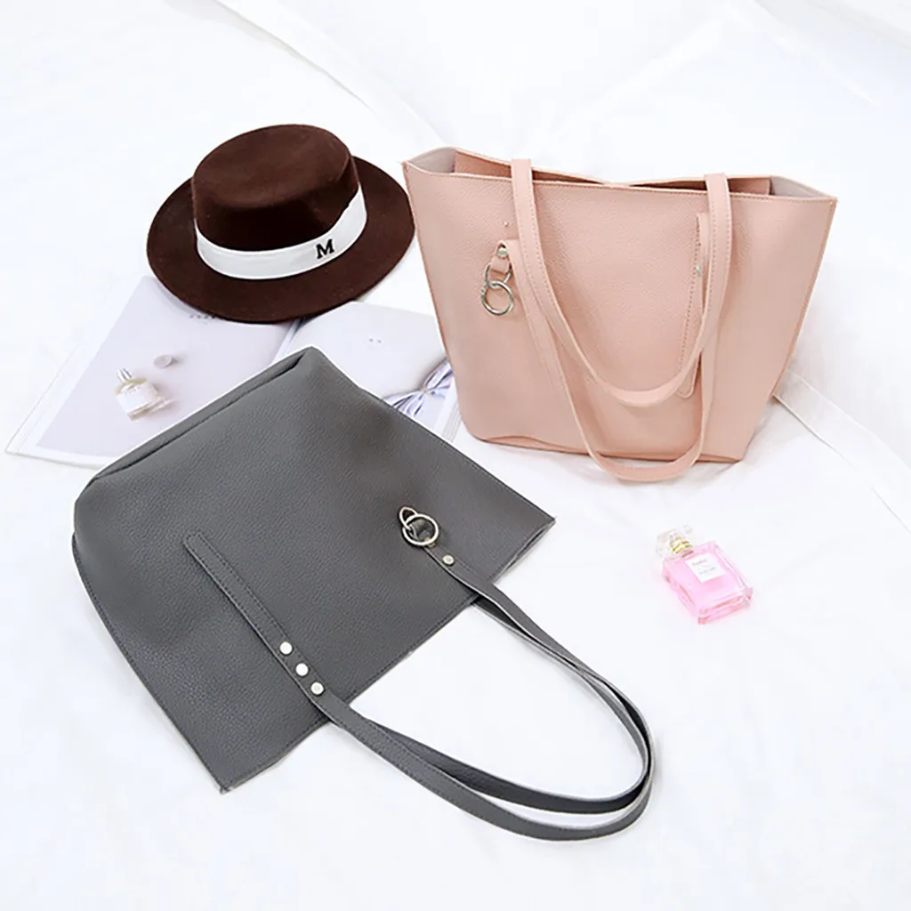 4Pcs Folding Women Big Size Handbag Tote Ladies Casual Pattern Leather Shoulder Bag+Crossbody Bag+Handbag+Wallet#3