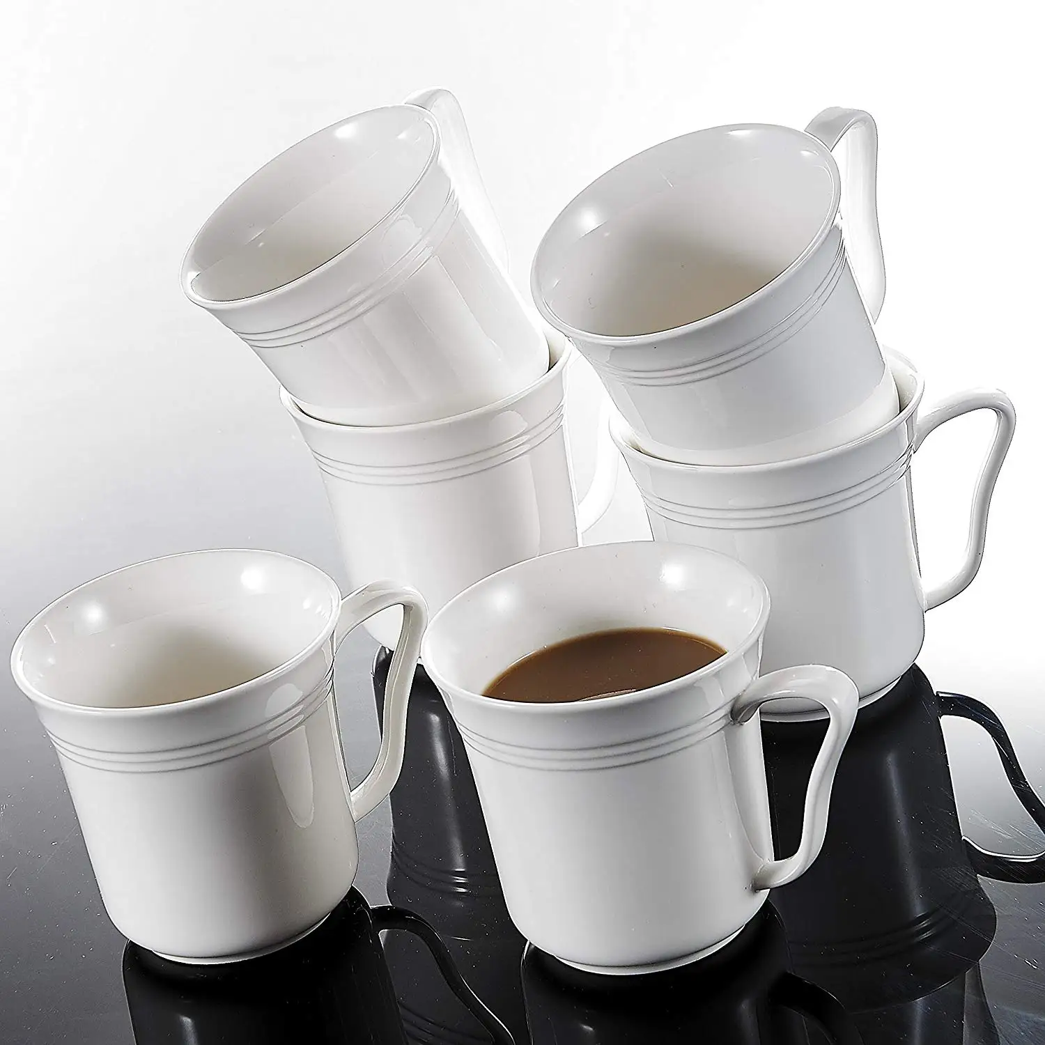 

MALACASA Mario 6-Piece 12.5 OZ Ivory White Porcelain Tea Coffee Cups China Ceramic Cream White Mugs(Set of 6)