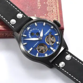 

47mm Top Luxury Brand Corgeut Mens Watches lumonius flywheel date Sport Clock lume PVD Case Automatic Mechanical Wristwatches