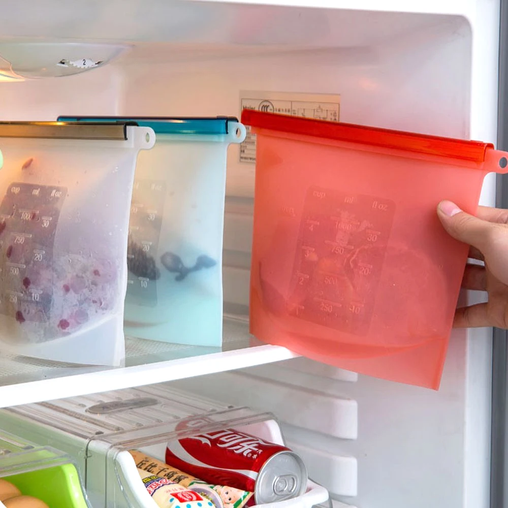 

GT 1/4/5pcs Reusable Silicone Fresh Bag Vacuum Sealed Bag 1000ml Food Storage Containers Refrigerator Smell Proof Bag Kitchen