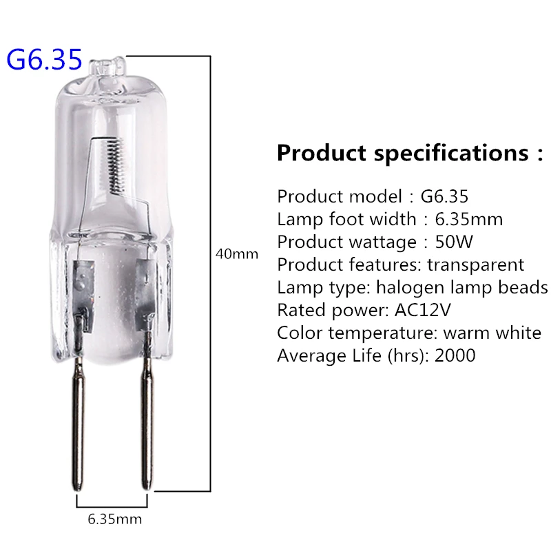 AC12V галогенная круглая лампа G4 20 Вт 35 Вт свет бусины диммируемая G6.35 50 Вт Вольфрамовая Галогенная Лампы, теплый белый свет для Хрустальная