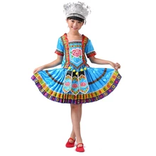 Niñas ropa hmong miao ropa de danza folclórica china traje de niño traje tradicional chino plisado falda Con El Sombrero