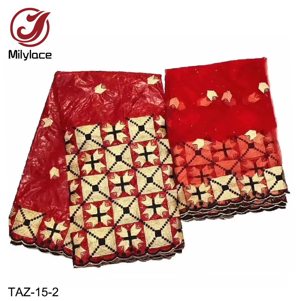 

African bazin riche getzner fabric 5 yards bazin fabric match 2 yards tulle lace one set for garment material TAZ-15