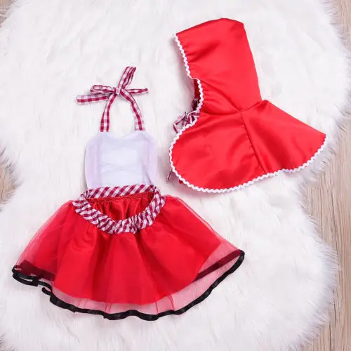 Платье-пачка для новорожденных девочек+ накидка, наряд Красная Шапочка, карнавальный костюм для фотосессии вечерние платья для девочек одежда для малышей - Цвет: Красный