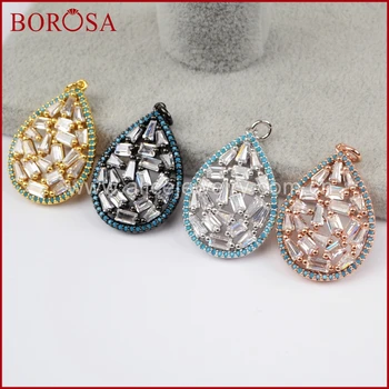

BOROSA Trendy Handcrafted CZ Micro Pave Blue Zircon Drop Crystal Pendant for Women Necklace High Quality Fashion Jewelry WX657