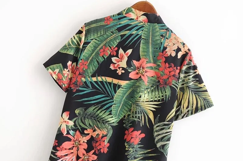 VOGUEIN новые женские летние короткий рукав тропические листья цветочный принт мини платье