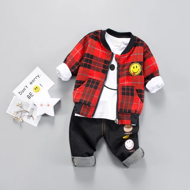 Children's suit 2018 autumn new 1 2 3 4 years boys cotton kids plaid jacket long sleeve shirt