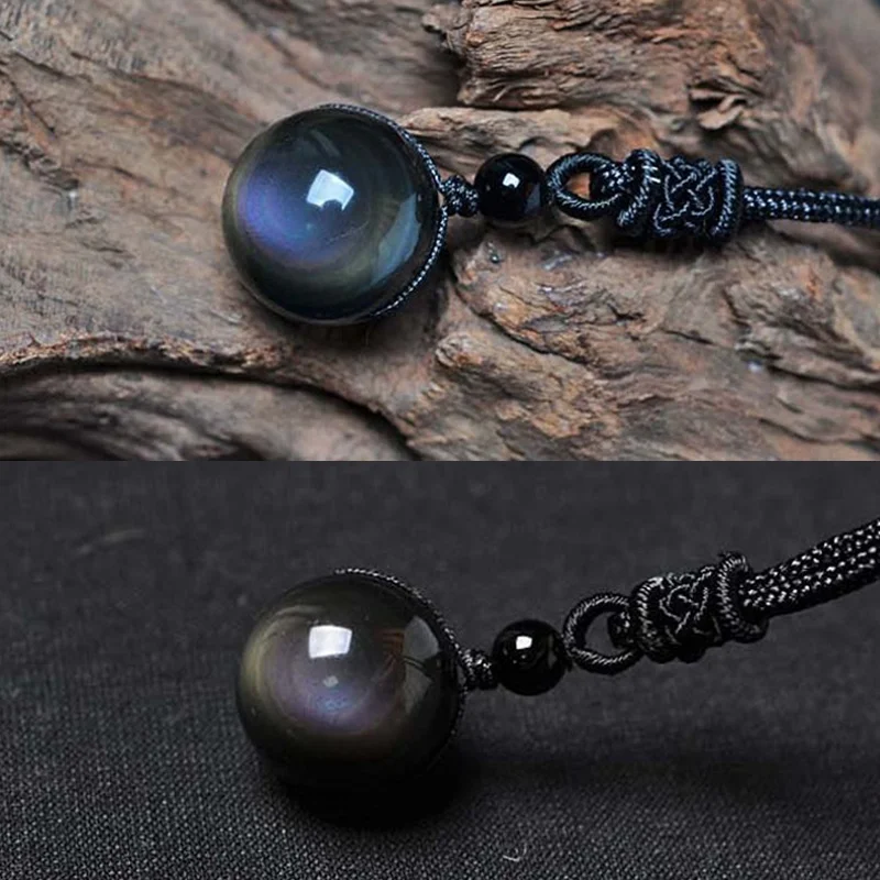 Black Obsidian Rainbow Eye Ball Natural Stone Pendant Necklace Transfer Lucky Love Crystal Power Jewelry For Women Men 18mm Bead