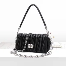 Женская новая цепь шипованное плечо сумка поперечная секция квадрат текстура овчины Мини натянутый замок маленькая сумка
