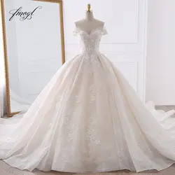 Ангел мечты пикантное романтичное кружевное бальное платье Свадебные платья 2019 аппликация цветной бисер Часовня поезд невесты Vestido De Noiva