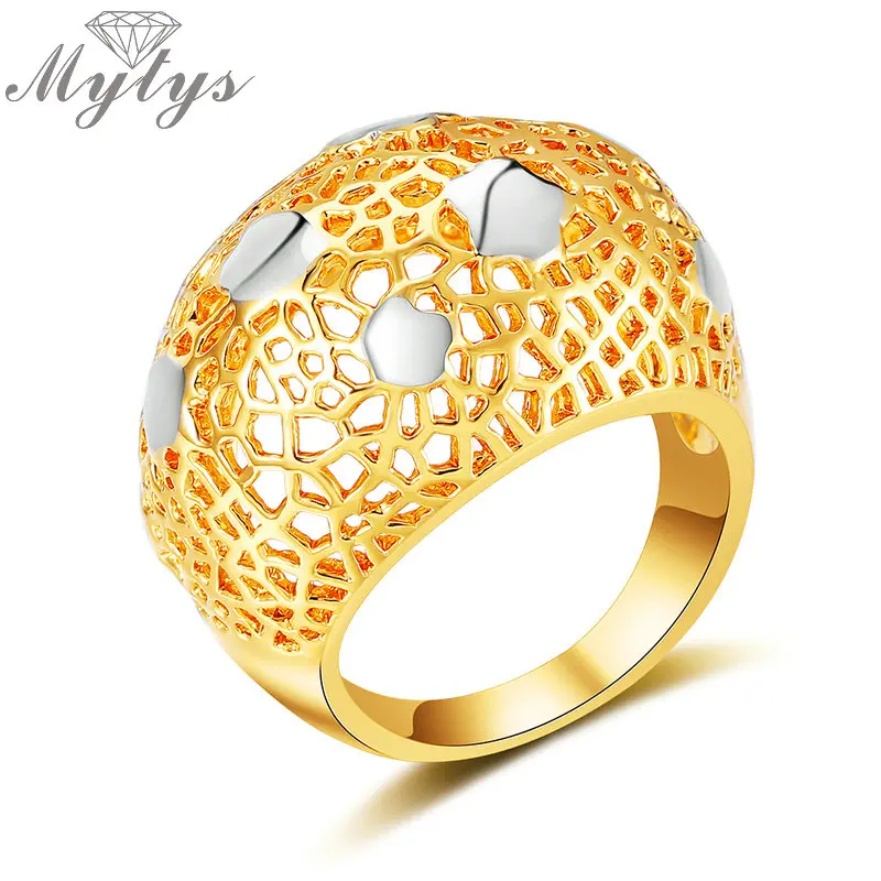 

Mytys Gold and Silver Mix Color Rings Two-tone Gold Geometric Hollow Ring for Women Trendy Modern Fashion Jewelry R1989