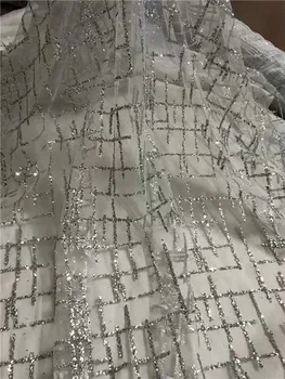 

Hot sale wedding/party tulle lace textile French net lace fabric with glitter for lady dress UN72(5yards/pc)