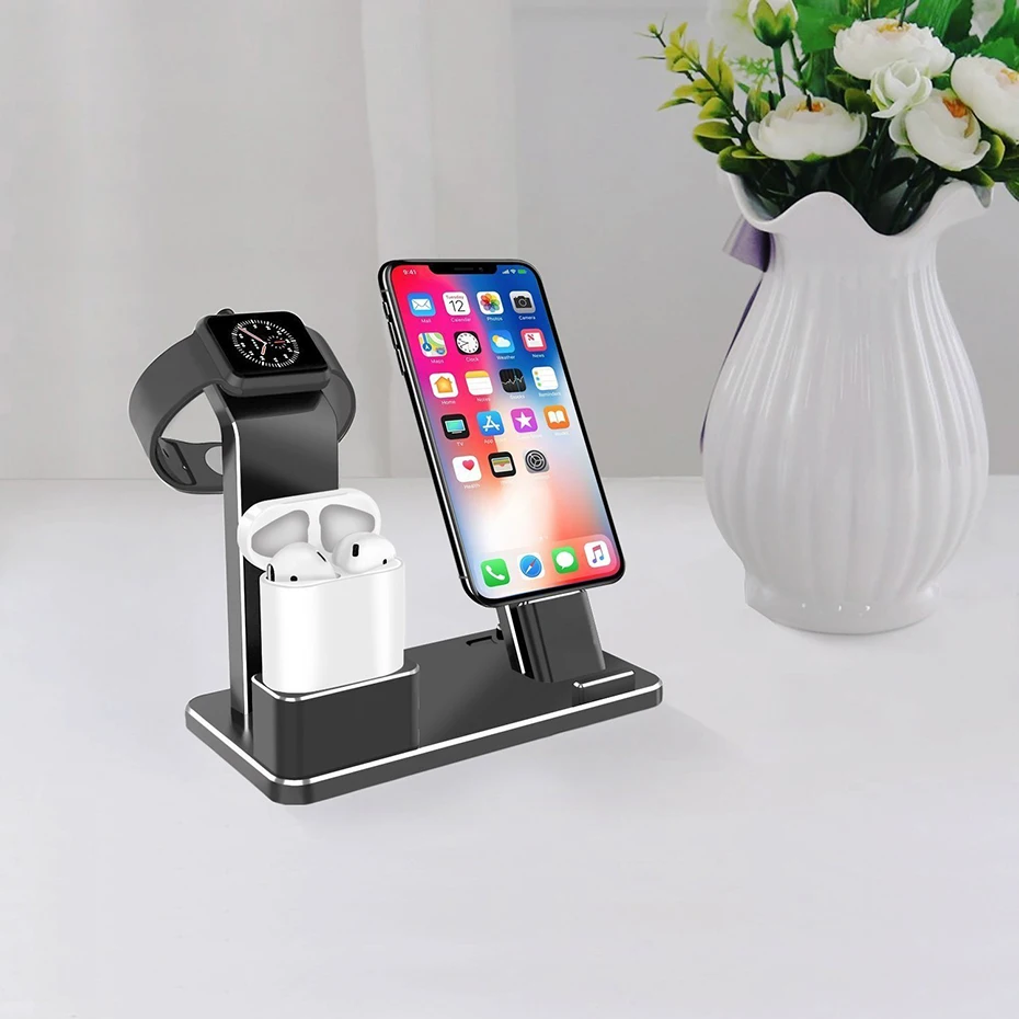Metal Charger Dock Stand Holder For Iphone Airpods Apple Watch Aluminium Alloy Stand For Iphone X Cable Organizer Station Holder (2)