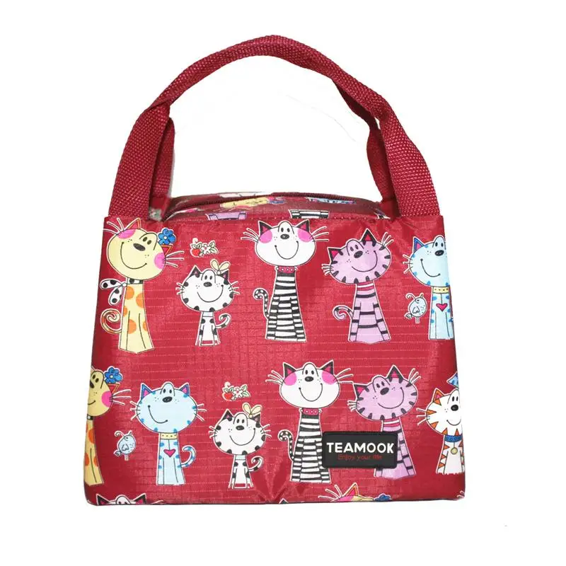 

TEAMOOK Lunch Bag For Women Men Kids thermal Lunch bag Children Cooler bag Picnic Food Lunch box Insulated lunch bag Red Cat