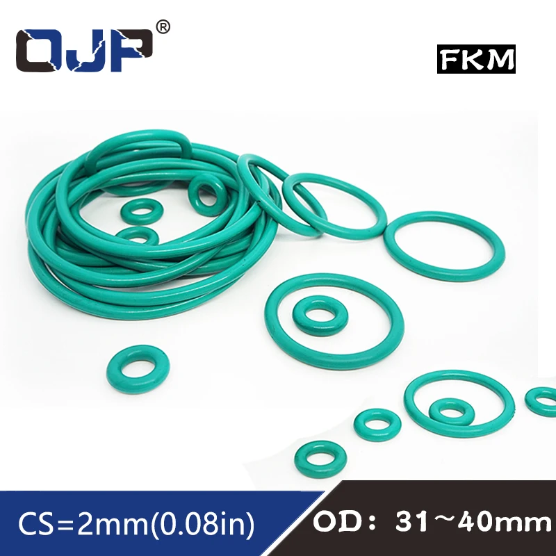

5PCS Fluorine rubber Ring Green FKM O ring Seal OD31/32/33/34/35/36/37/38/39/40*2mm Rubber O-Ring Seal Oil Ring Gaskets Washer