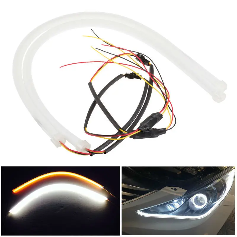 2PCS 60CM DRL Flexible LED Tube Strip Daytime Running Lights Tear Strip