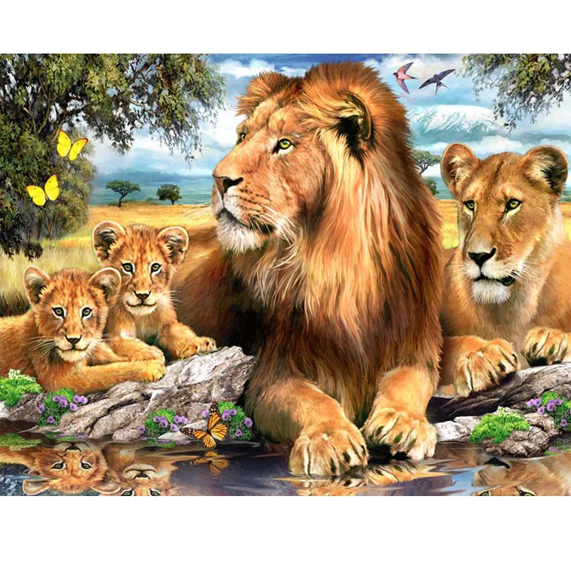 

DIY diamond painting cross stitch diamond embroidery animal lions pattern picture of rhinestones home decor