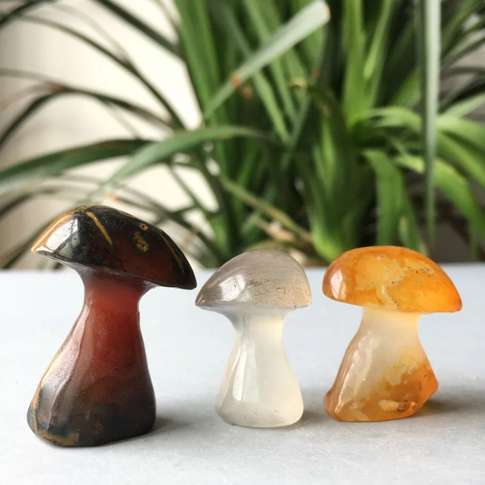 

37g 3pcs Sell cheap natural carved quartz stone crystal agate small mushroom