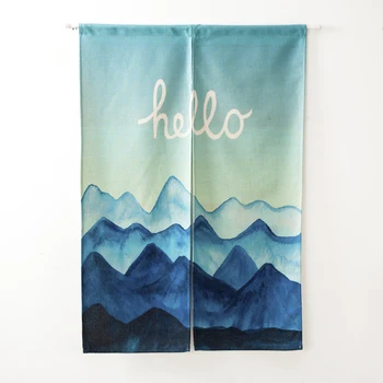 

New Linen NOREN Japanese Style Door Curtain Simple Style Watercolor Mountain Cactus Tapestry 85x120cm/85x90cm