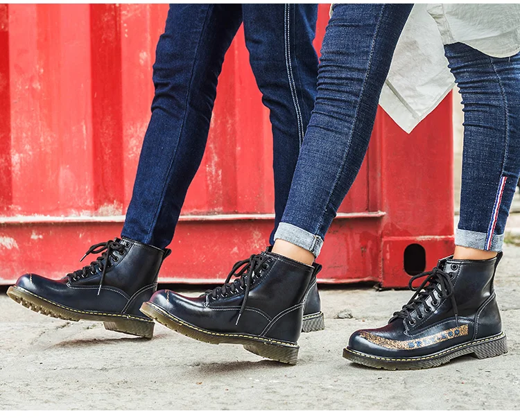 Новая тенденция любителей рабочие ботинки Size35-44 Для мужчин рабочие ботинки Винтажная обувь Для мужчин теплые сапожки красный кожаный