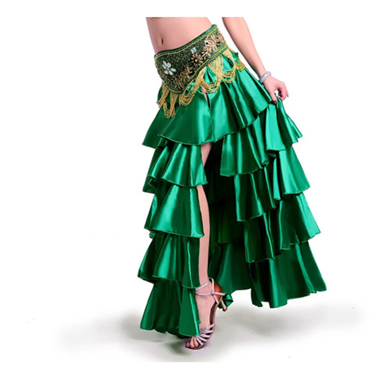 Satin maxi skirt performance slit belly dance skirts for women belly