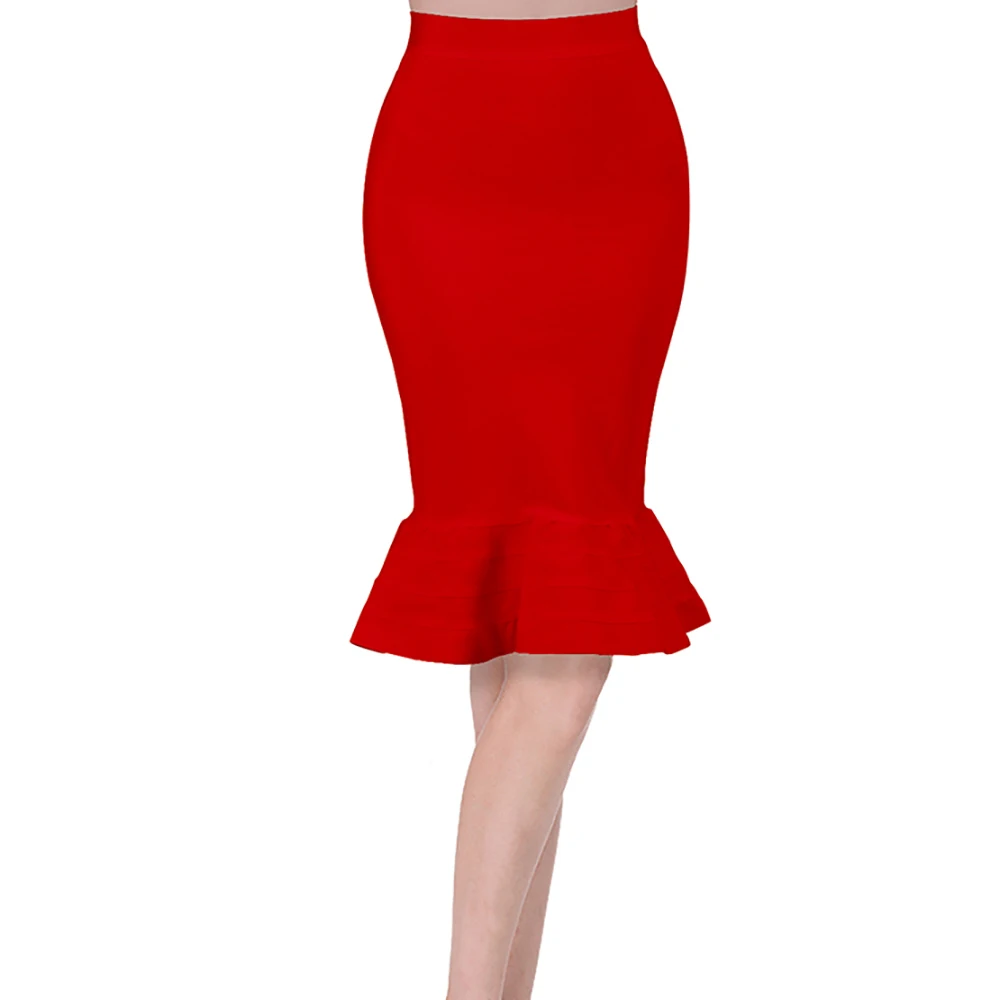 red new fashion high waist mermaid trumpet elastic knitted sexy women peplum pencil knee length bandage bodycon skirt