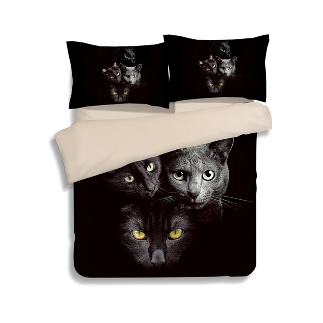 3D Animal Black Cat Print Bedding Set Twin Queen King Size Polyester