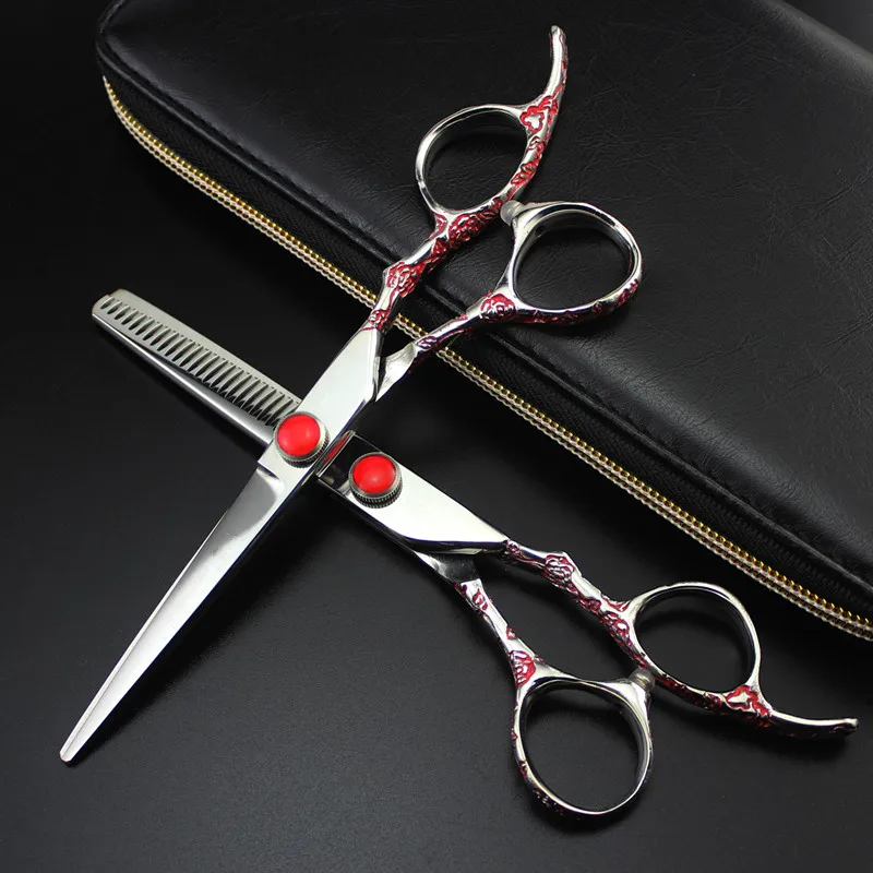 professional Japan steel 6 inch Red Plum handle hair scissors cutting