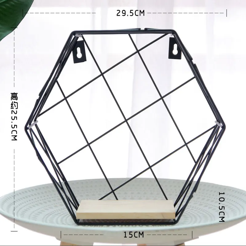Нордическая металлическая сетка настенная полка для хранения товаров Удобная стойка для хранения держатель геометрический Шестигранный рисунок украшение стены - Цвет: B-black Large