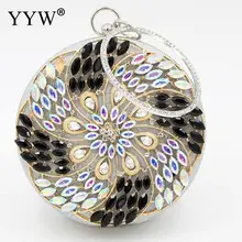Round Metal Rhinestone Wedding Clutch Purse Gold Silver Clutch With Bead Crystal Circular Ring Flower Shoulder Bag Metallic Bags Round Metal Rhinestone Wedding Clutch Purse Gold Silver Clutch With Bead Crystal Circular Ring Flower Shoulder Bag Metallic Bags