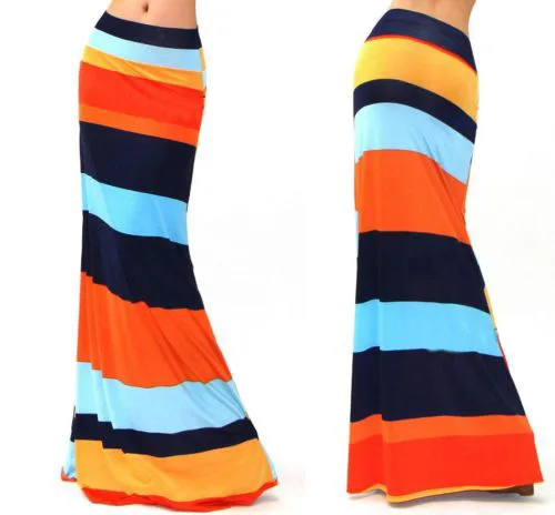 Женская мода размера плюс, длина до пола, макси юбка с цветочным рисунком, облегающая пляжная юбка, полосатая Повседневная Длинная юбка, Jupe Falda - Цвет: 1089-09