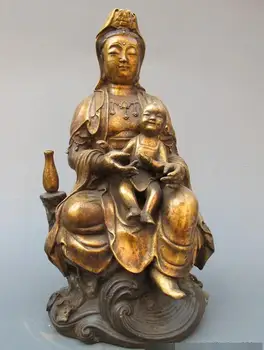 

China Tibet Buddhism old Bronze largess baby Kwan-Yin Bodhisattva Buddha Statue