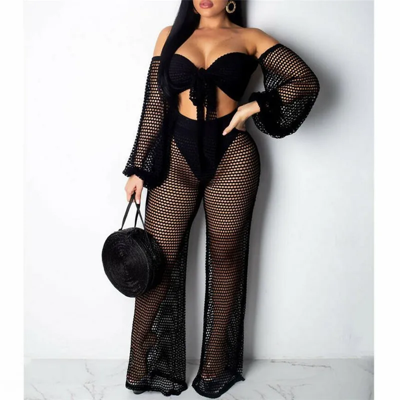 

Women Beach Swimsuit Mesh Sheer Cover Up Swimwear Bathing Long Pant Trousers S-XL Lady biquinis feminino 2019 Newest Hot Summer