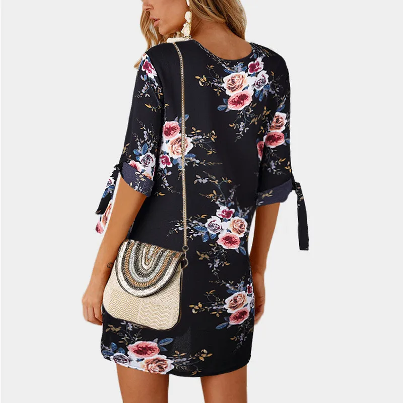 2018 Women Summer Dress Boho Style Floral Print Chiffon Beach Dress Tunic Sundress Loose Mini Party Dress Vestidos Plus Size 5XL