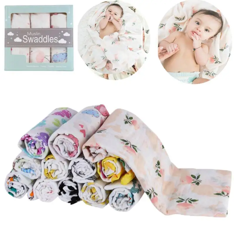 

3PCS/Lot 120*120 Double Gauze Layer Baby Blanket Cotton Soft Hug Wrap Blanket Three Pieces Newborn Baby Bath Swaddle Towel