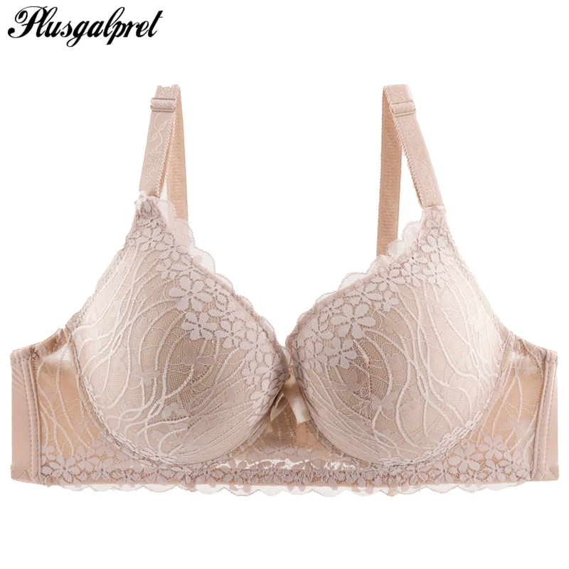 

Plusgalpret Sexy Plus Size Bra Ultra-thin Lingerie C D DD Cup Lace Bras For Women Fashion Strappy Brassiere Female Underwear